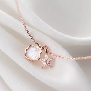 Rose Gold Star Shell Pendant Necklace for Women 925 Sterling Silver